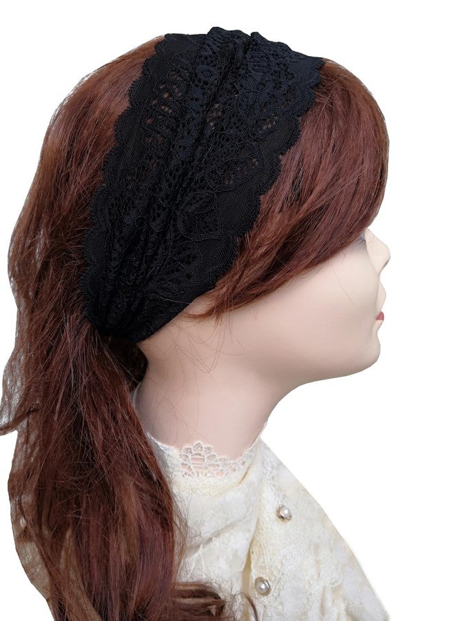 Oyabridal Elasic 7.2'' Wide Lace Headband for Women Stretchy Lace Head Coverings for Women Church H112 (Black, One Size) - Image 5